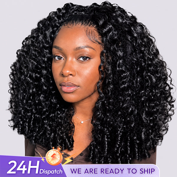 24h Shipping | Burmese Curly Glueless Wear Go Half Wig With Spiral Curls End Seamless Flip Over Wig