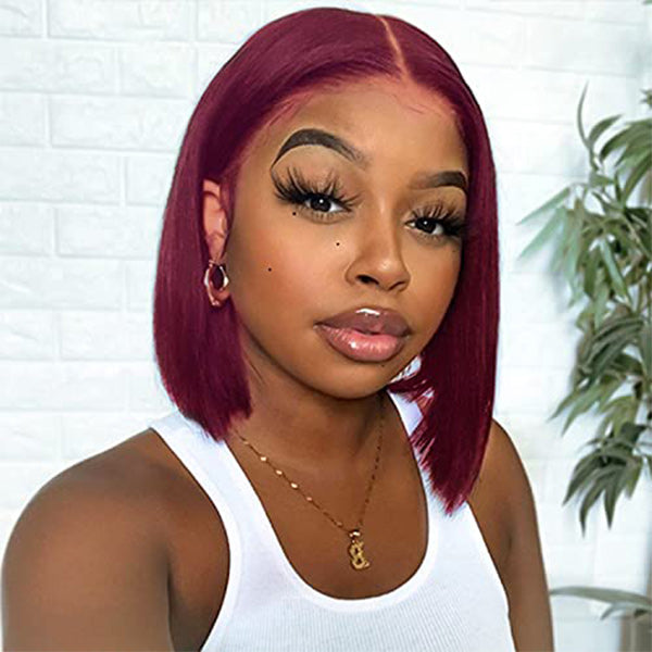 Flash Sale | 180% Density Wear Go Glueless Bob Wigs 99j Burgundy Color Pre Cut Lace Straight 4x6 Lace Closure Wigs PrePlucked With Human Hair