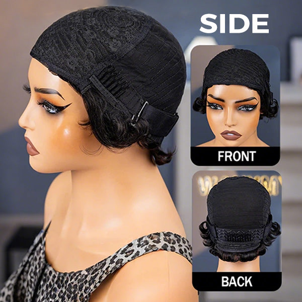 24h Ship Out | OQ HAIR Pixie Wig Pre-styled Human Hair Machine Made Short Curly Wigs Beginner Friendly