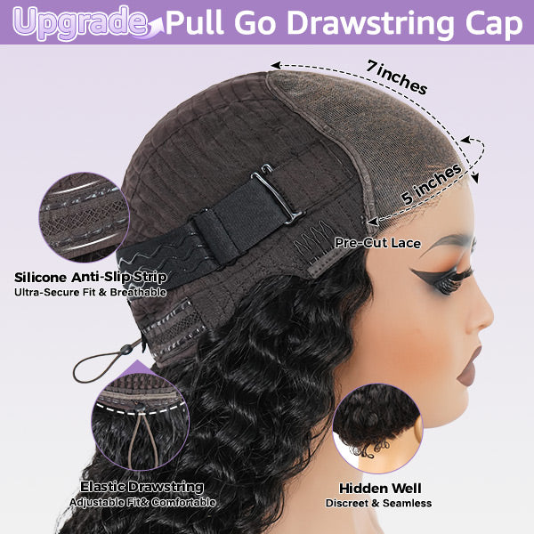 OQ HAIR Glueless Micro Water Wave Black Brown To Copper Ombre Color Custom Fit Drawstring Wear Go Wig Natural Blend