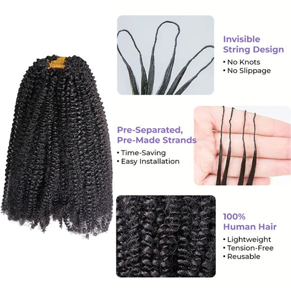 OQ HAIR Invisible String Feather Afro Curly Crochet Human Hair Perfect For Boho Braids