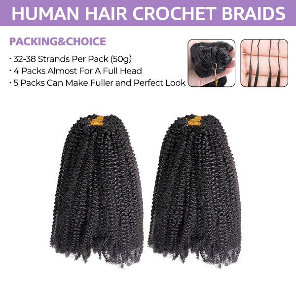 OQ HAIR Invisible String Feather Afro Curly Crochet Human Hair Perfect For Boho Braids