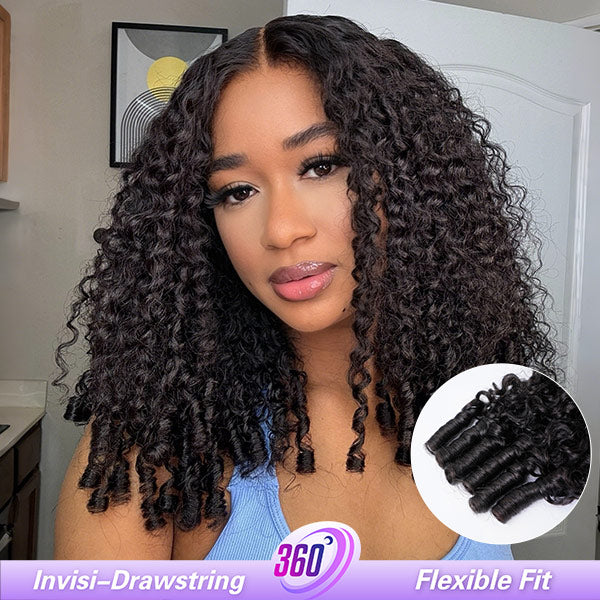 OQ HAIR Burmese Curly Invisi-Drawstring Pre-Cut Lace 360 Glueless Wig With Bleached Knots Snug Fit Wear Go Wig