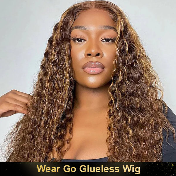 Water Wave 4/27 Highlight Wear Go Glueless Wig Pre-cut Lace Wig 4x6 HD Lace Wig Preplucked with Natural Hairline