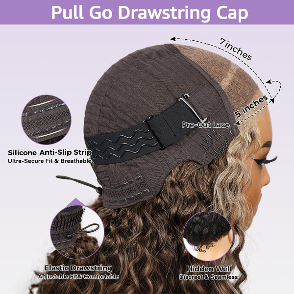 OQ HAIR Water Wave Bob Wig Blonde Highlight Chocolate Brown Pre-cut 7x5 Lace Snug Fit Wear Go Glueless Wig