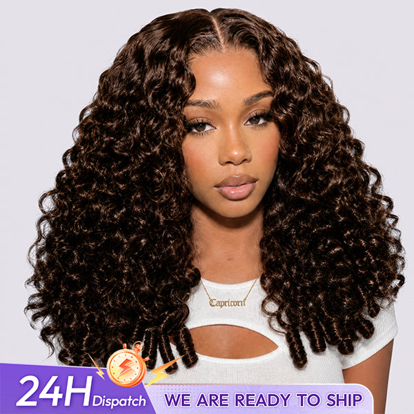 24h Shipping | OQ HAIR Chocolate Brown Glueless 13x6 Burmese Curly Pre-Cut Lace Wear Go Wig With Drawstring Snug Fit