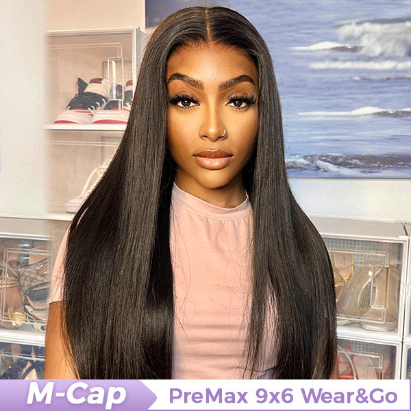 OQ HAIR M-cap Straight Wear Go Wigs Pre Cut 9x6 HD Lace Bleached Knots Glueless Wigs Human Hair Tiny Knots Pre Plucked Hairline