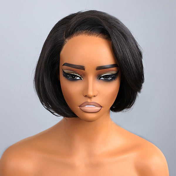 OQ HAIR Straight Blow Out Hair Cut Bob Wig Pre-Cut HD Lace Wear Go Glueless Wig
