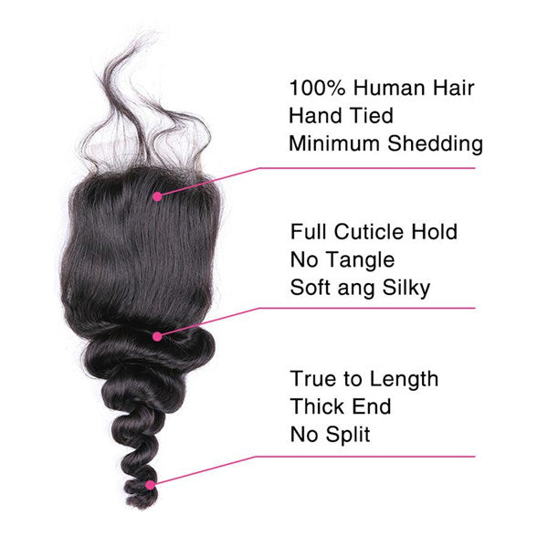 Loose Wave 3 Bundles with 4*4 Lace Closure Human Virgin Hair