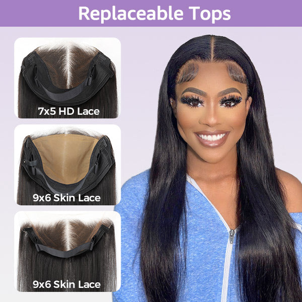 OQ Hair Straight Replaceable Zip Lace Tops For Block Wig