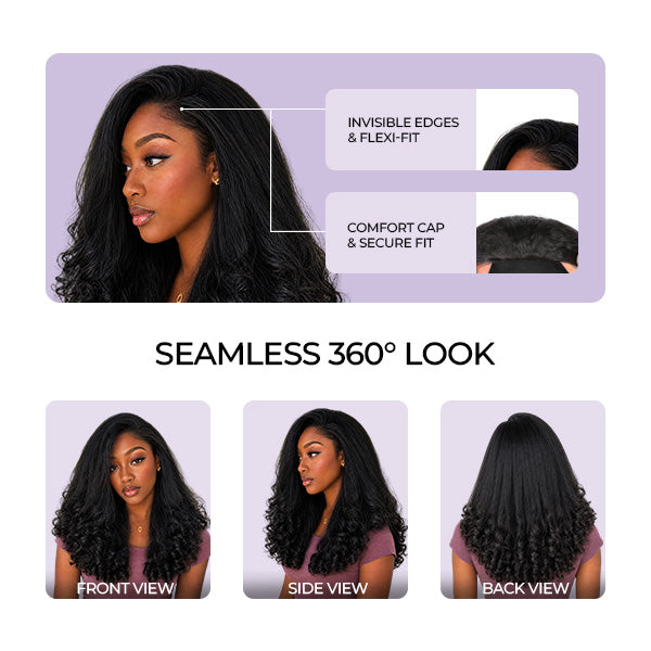 24h Shipping | Kinky Straight Glueless Wear Go Burmese Curly Human Hair 3 In 1 Half Wig With Yaki Spiral Curls