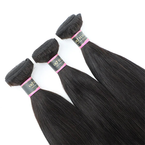 Straight Virgin Human Hair 3 Bundles With 2x6 Deep Parting HD Lace Closure