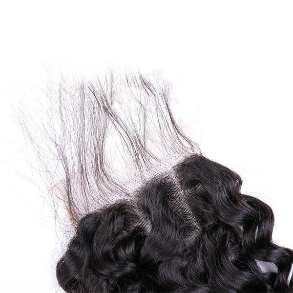 Natural Wave Virgin Human Hair 3 Bundles With 4x4 Lace Closure
