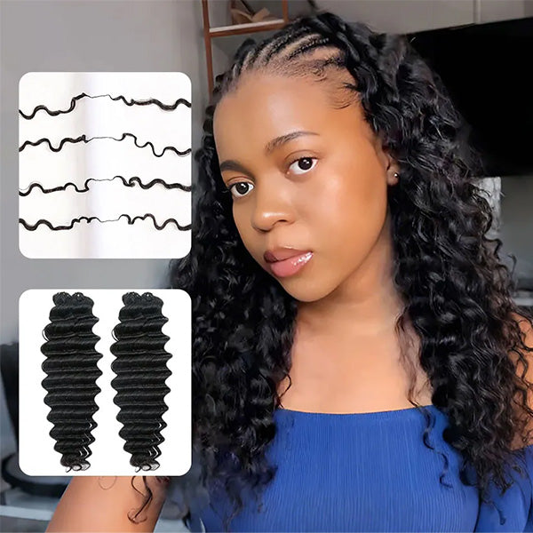 Deep Wave Soft Seamless Crochet Hair Natural Black Human Hair Extension