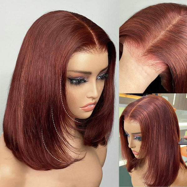 OQ HAIR Layered Yaki Straight Reddish Brown Color Drawstring Cap Wear Go Glueless Wig Natural Salon Finish
