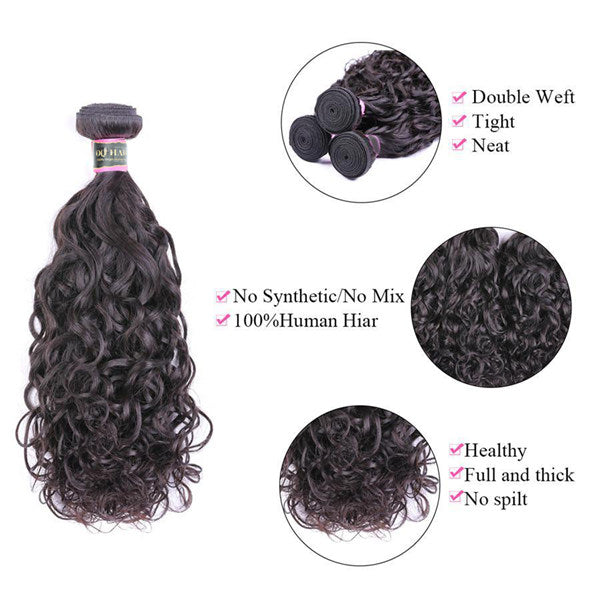 Natural Wave Virgin Human Hair 3 Bundles With 4x4 Lace Closure