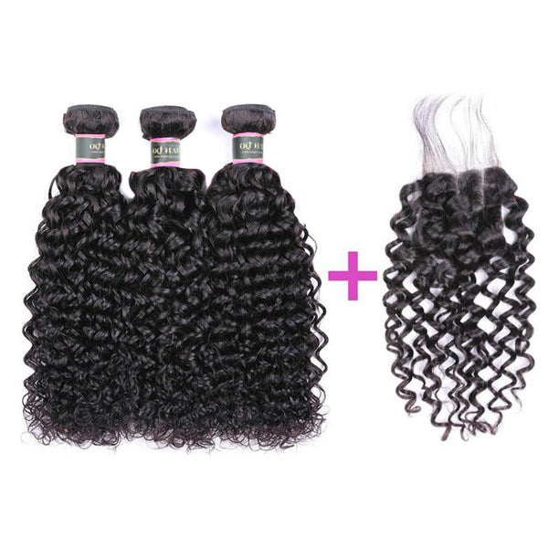Water Wave 3 Bundles with 4*4 Lace Closure Human Virgin Hair