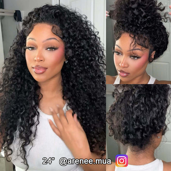 TikTok Viral Water Wave Invisi-Drawstring Bleached Knots Lace Frontal Wear Go 360 Glueless Wig