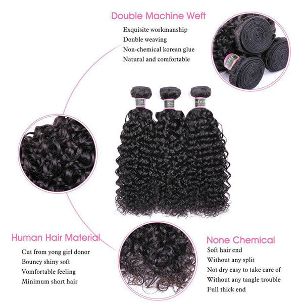 Water Wave 3 Bundles with 4*4 Lace Closure Human Virgin Hair