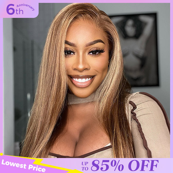 Pre-cut Lace Wig Straight Hair 4/27 Highlight Wear Go Glueless Wig 7x5 Lace Wig Preplucked with Natural Hairline