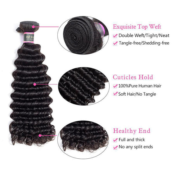 Deep Wave 3 Bundles with 4*4 Lace Closure Human Virgin Hair