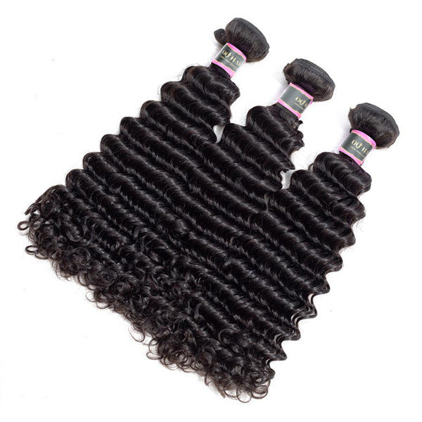 Deep Wave 3 Bundles with 4*4 Lace Closure Human Virgin Hair