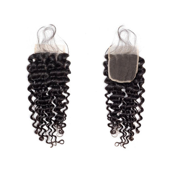 Deep Wave 3 Bundles with 4*4 Lace Closure Human Virgin Hair