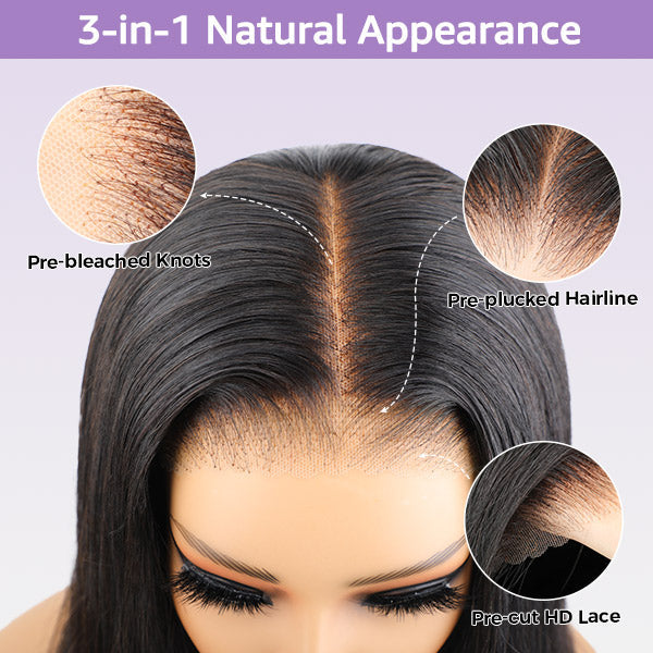 Straight Pre-cut HD Lace Wear Go Glueless Wig With Bleached Knots