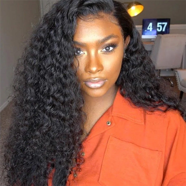 Deep Wave Human Hair 4 Bundles with 4*4 Lace Clsoure Natural Black