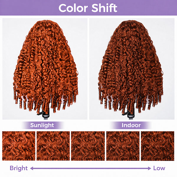 Burmese Curly Burnt Orange Color Wear Go Wig Pre Cut Lace Drawstring Wig Snug Fit Glueless Wig