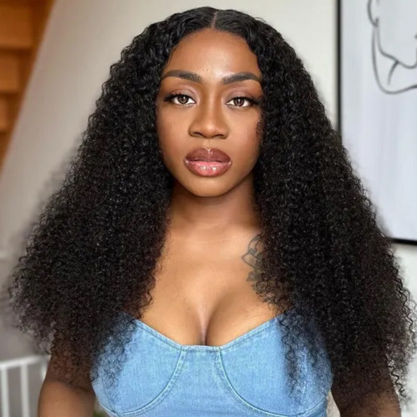 Afro Curly Glueless Wig Bleached Knots Elastic Drawstring 13x4 13x6 HD Lace Frontal Wig With Natural Hairline