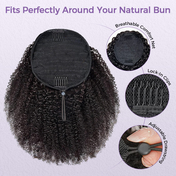 Afro Curly Ponytail With Clip In 100% Human Hair Wrap-around With Drawstring Ponytail Extension Quality Hair