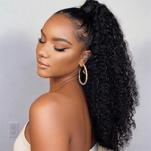 Kinky Curly Ponytail With Clip In 100% Human Hair Wrap-around With Drawstring Ponytail Extension Quality Hair