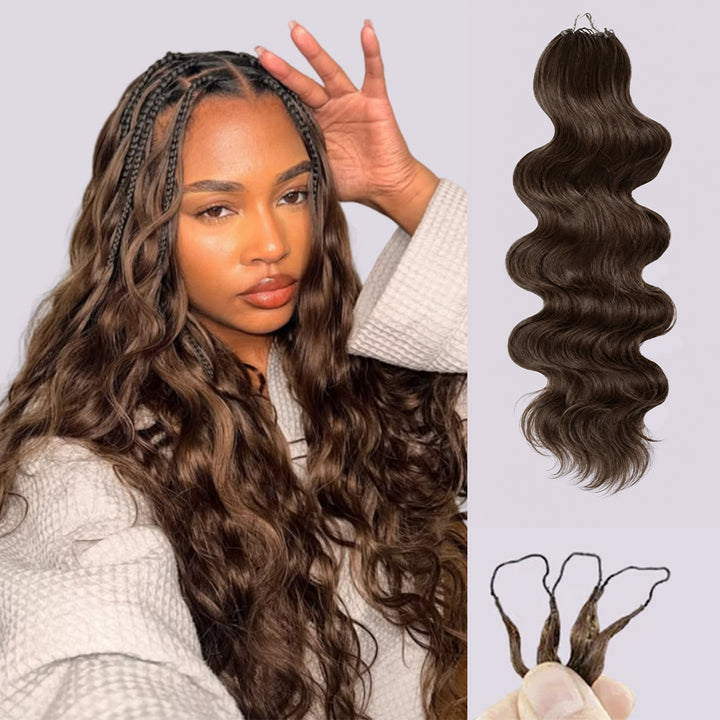 OQ HAIR Body Wave Chocolate Brown Pre-Looped Crochet Human Hair Braids Lightweight Reusable Quick Easy Installation