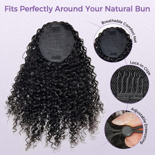 Water Wave Ponytail With Clip In 100% Human Hair Wrap-around With Drawstring Ponytail Extension Quality Hair