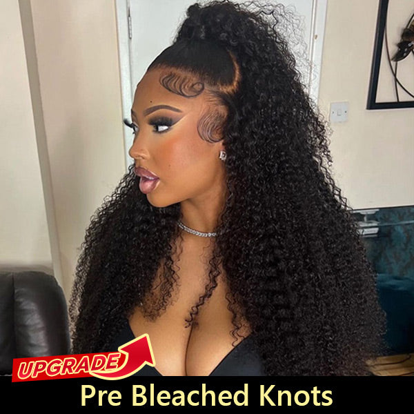 Kinky Curly Pre Bleached Knots Virgin Human Hair Lace Front Wigs For Women Beginner Friendly