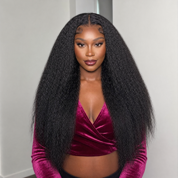 24h Shipping | Kinky Straight Invisi-Drawstring 360 Lace Front Wear Go Glueless Wig