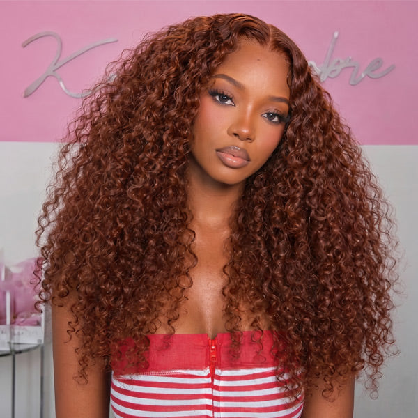 OQ Hair Wear Go Wig Water Wave Reddish Brown Glueless Wig 7X5 Lace Front Wigs With Drawstring