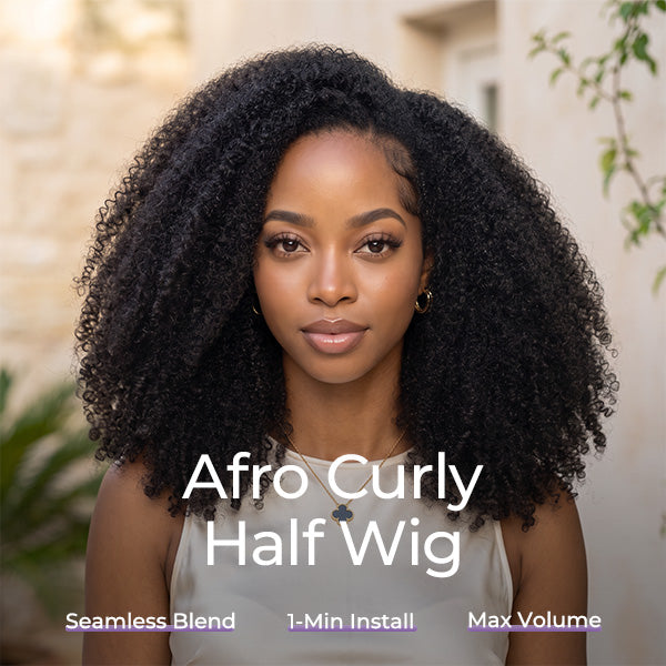 24H Shipping | Afro Curly Wear Go Half Wig With Drawstring Seamless Melt Beginner Friendly