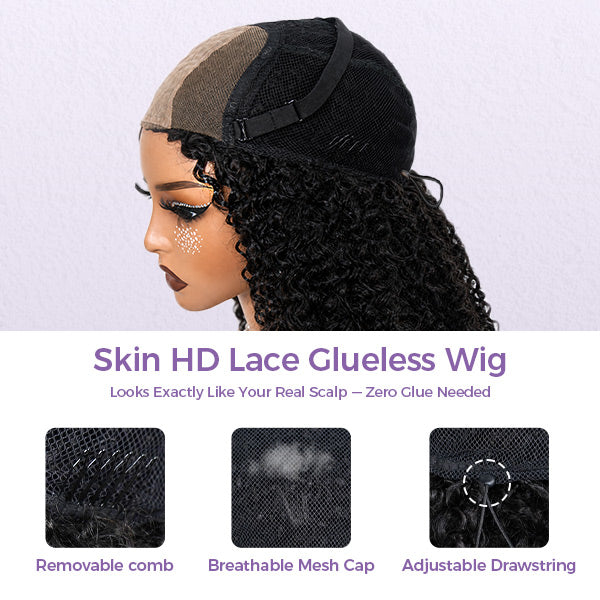 OQ HAIR Pixie Curly Skin HD Lace Glueless Crochet Wig Breathable Lightweight Natural Hairline