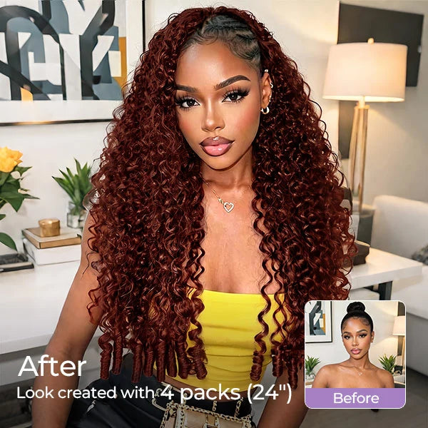 OQ HAIR Reddish Brown Burmese Curly Crochet Human Hair Featherweight Low Maintenance