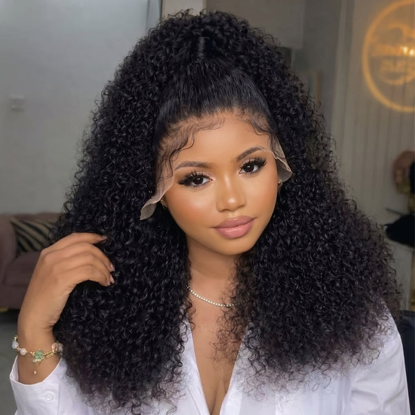 OQHAIR HD Lace Wigs Kinky Curly Mongolian Virgin Human Hair Pre-Plucked Lace Front Wigs with Baby Hair