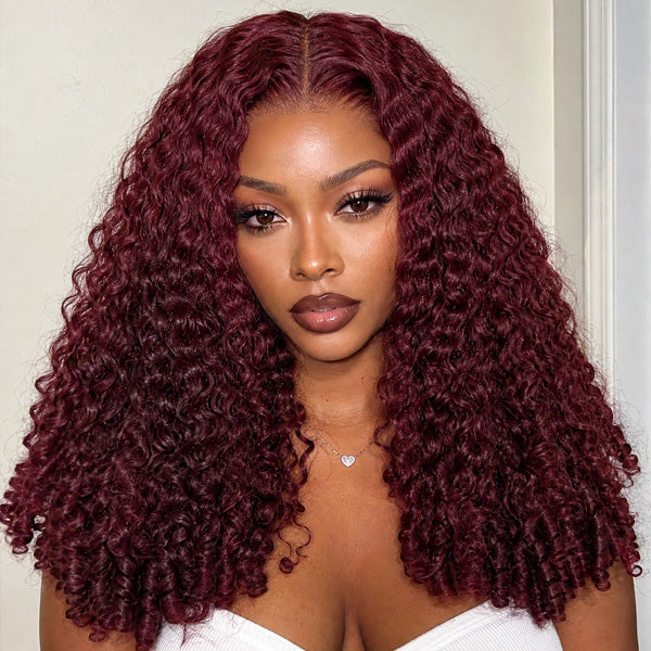 CLEARANCE | Burmese Curly Burgundy 99J Color Wear Go Wig Pre-cut 13x6 Lace