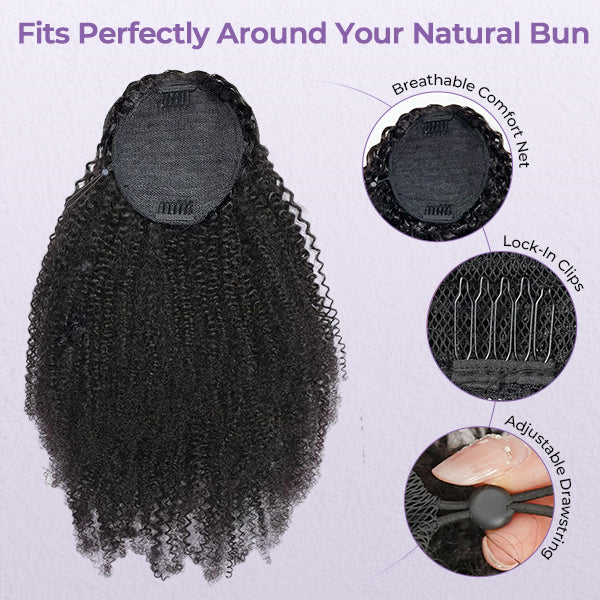 Kinky Curly Ponytail With Clip In 100% Human Hair Wrap-around With Drawstring Ponytail Extension Quality Hair