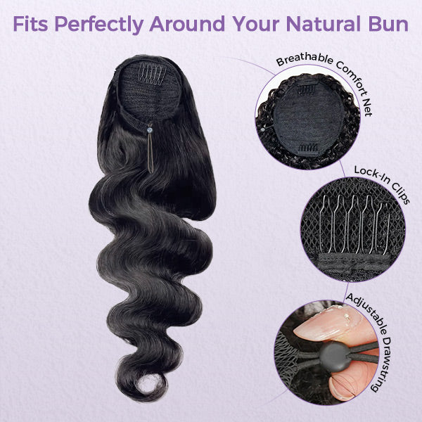 Body Wave Ponytail With Clip In 100% Human Hair Wrap-around With Drawstring Ponytail Extension Quality Hair