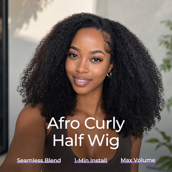24H Shipping | Afro Curly Wear Go Half Wig With Drawstring Seamless Melt Beginner Friendly
