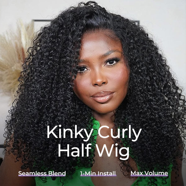 24H Shipping | Kinky Curly Glueless Wear Go Half Wig Invisible Hairline Protective Style