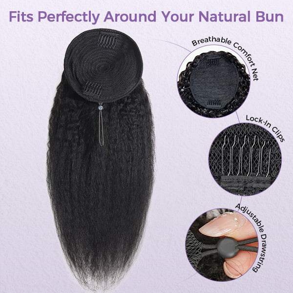 Kinky Straight Ponytail With Clip In 100% Human Hair Wrap-around With Drawstring Ponytail Extension Quality Hair
