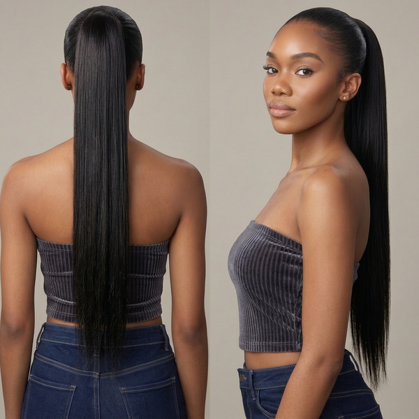 Straight Ponytail With Clip In 100% Human Hair Wrap-around With Drawstring Ponytail Extension Quality Hair