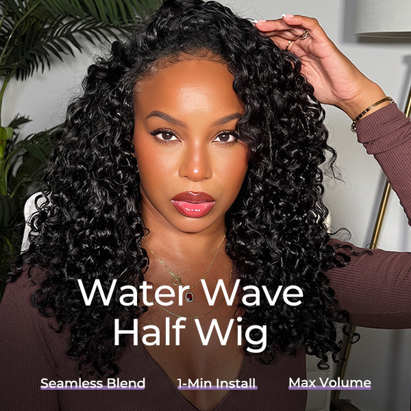 24h Shipping | Water Wave Half Wig Seamless Blend No Leave Out Glueless Human Hair Wig